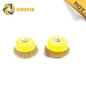 Metal Rengøring Stål Wire Cup Børste / Gul Farve Krympet Wire Round Brush Cup